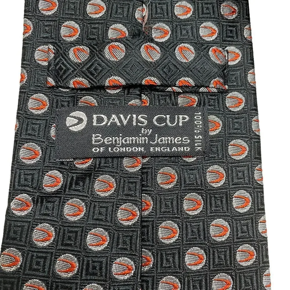 Davis Cup Tie Men's Necktie Tennis Silk Black Silver Red Benjamin James England